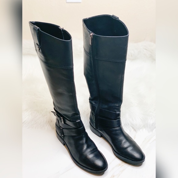 Vince Camuto Pazell Black Leather Tall Boots - Picture 2 of 8